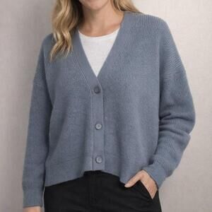 Zara Oversized Deep V Knit Cardigan Sweater Womens Large Blue Cottage Grandma